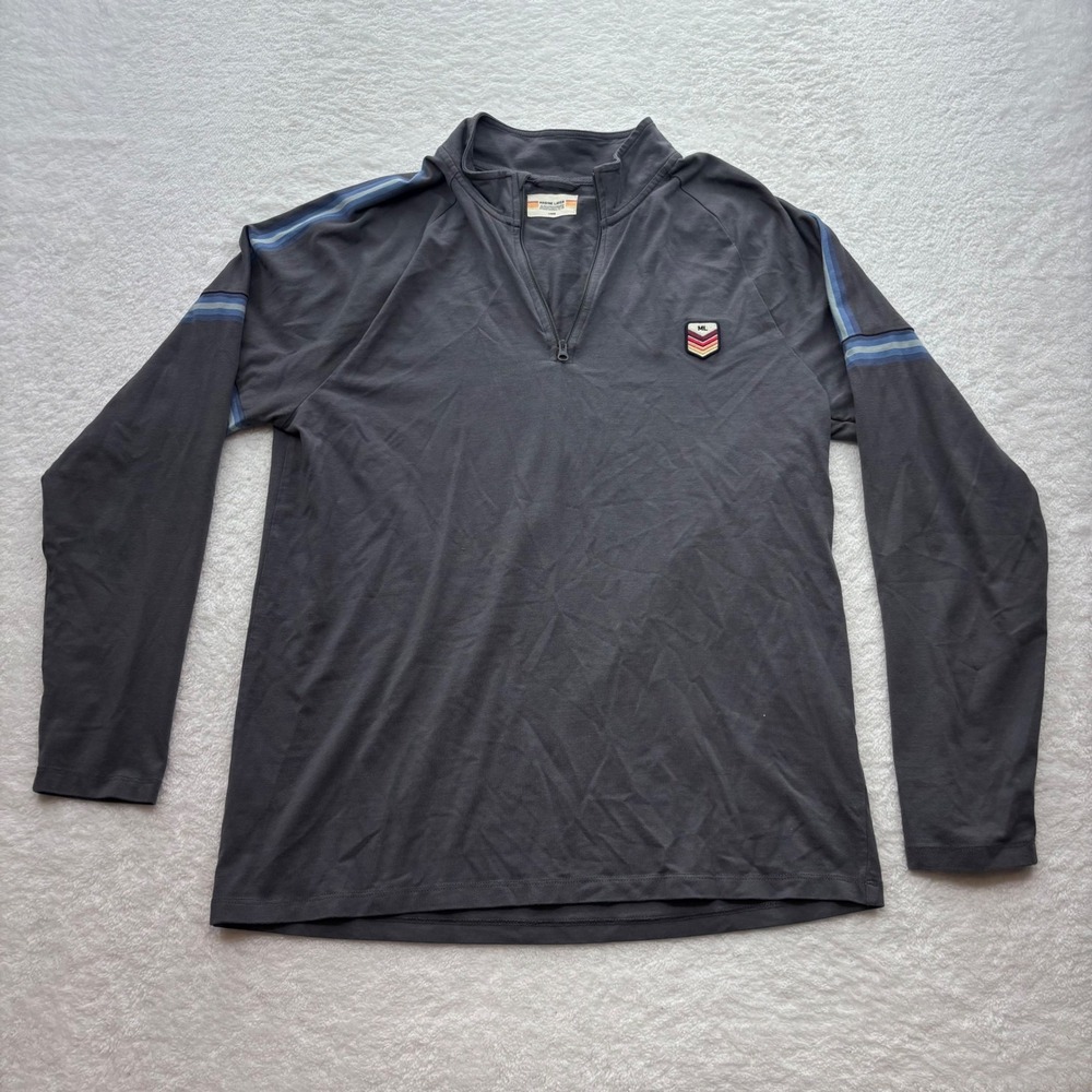 Marine Layer Archive Mens Large Charcoal Gray Quarter Zip Pullover Stripe Sleeve